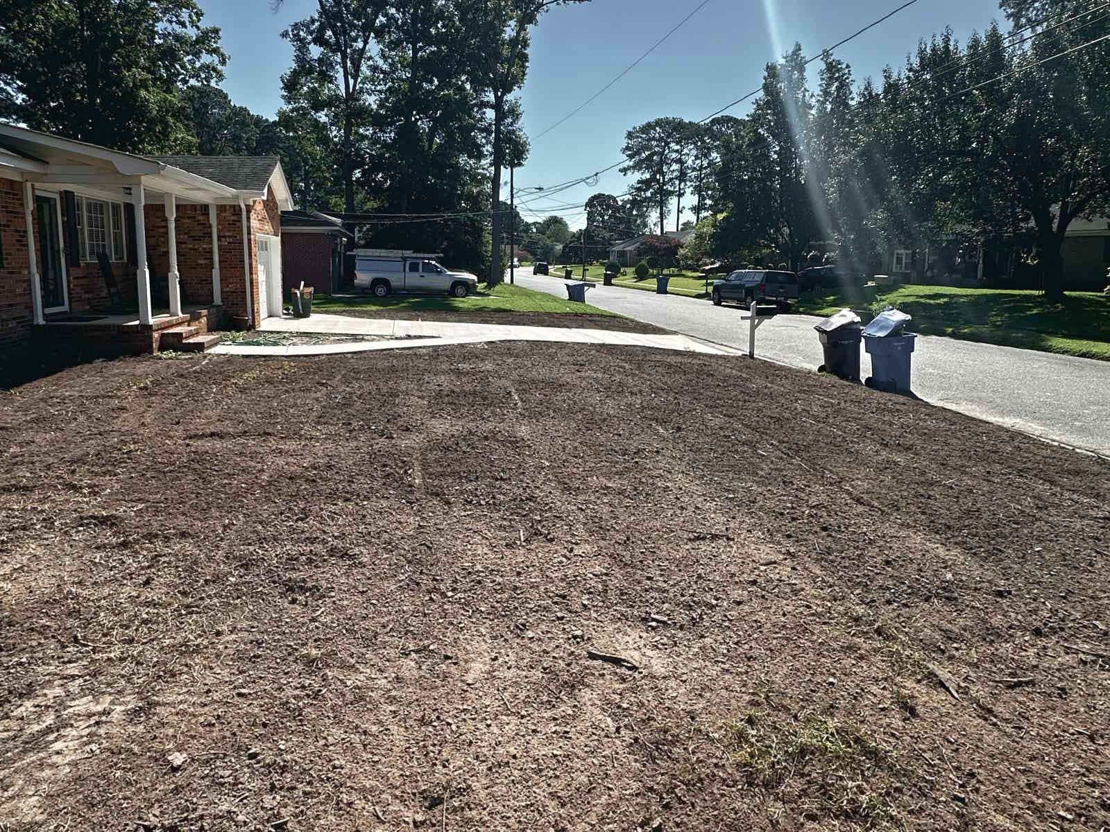 Graded front yard, toward the street
